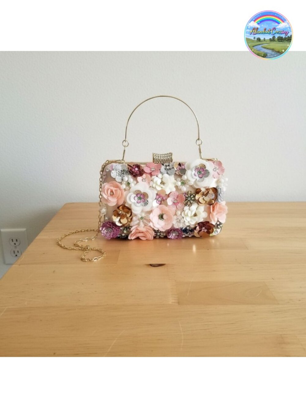Lanpet Flower Evening Clutch Handbag Chain Strap Crossbody Bag
